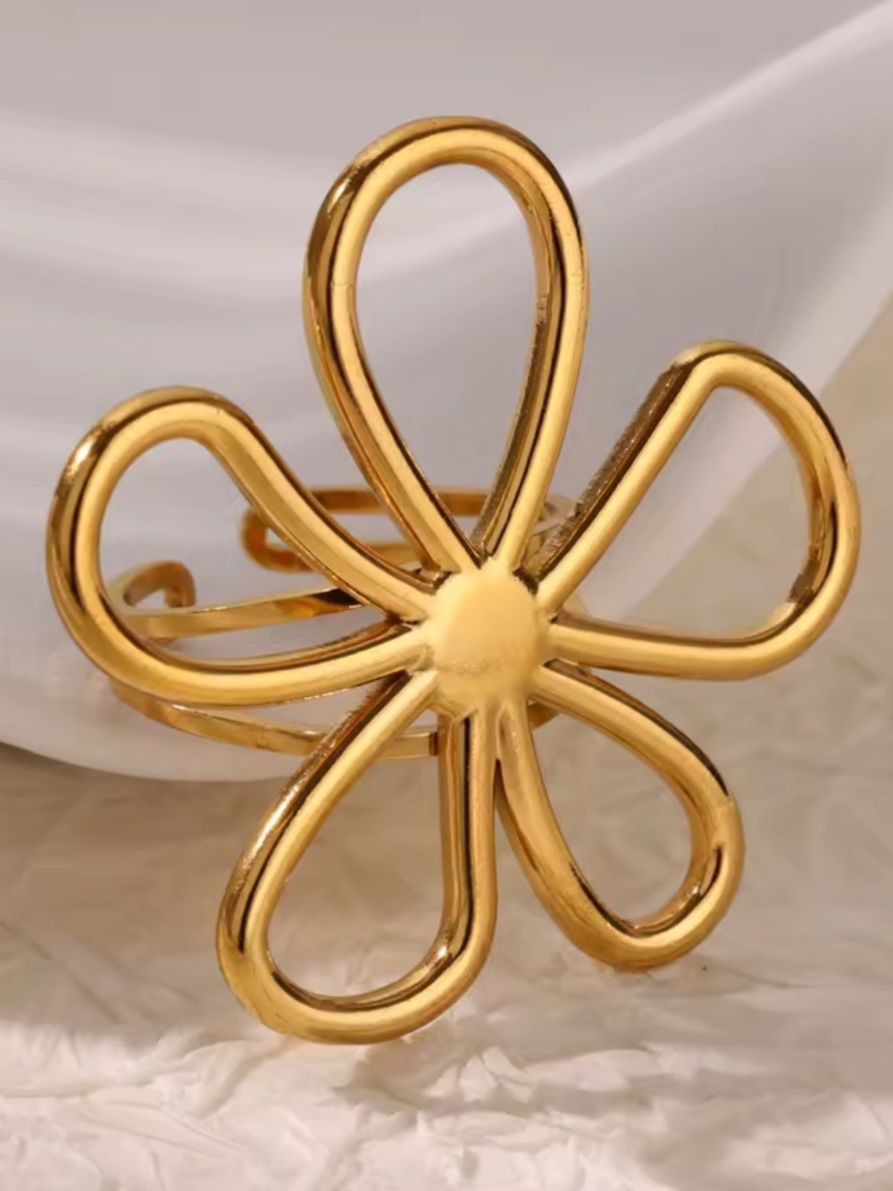 Gold Floral Openwork Statement Ring